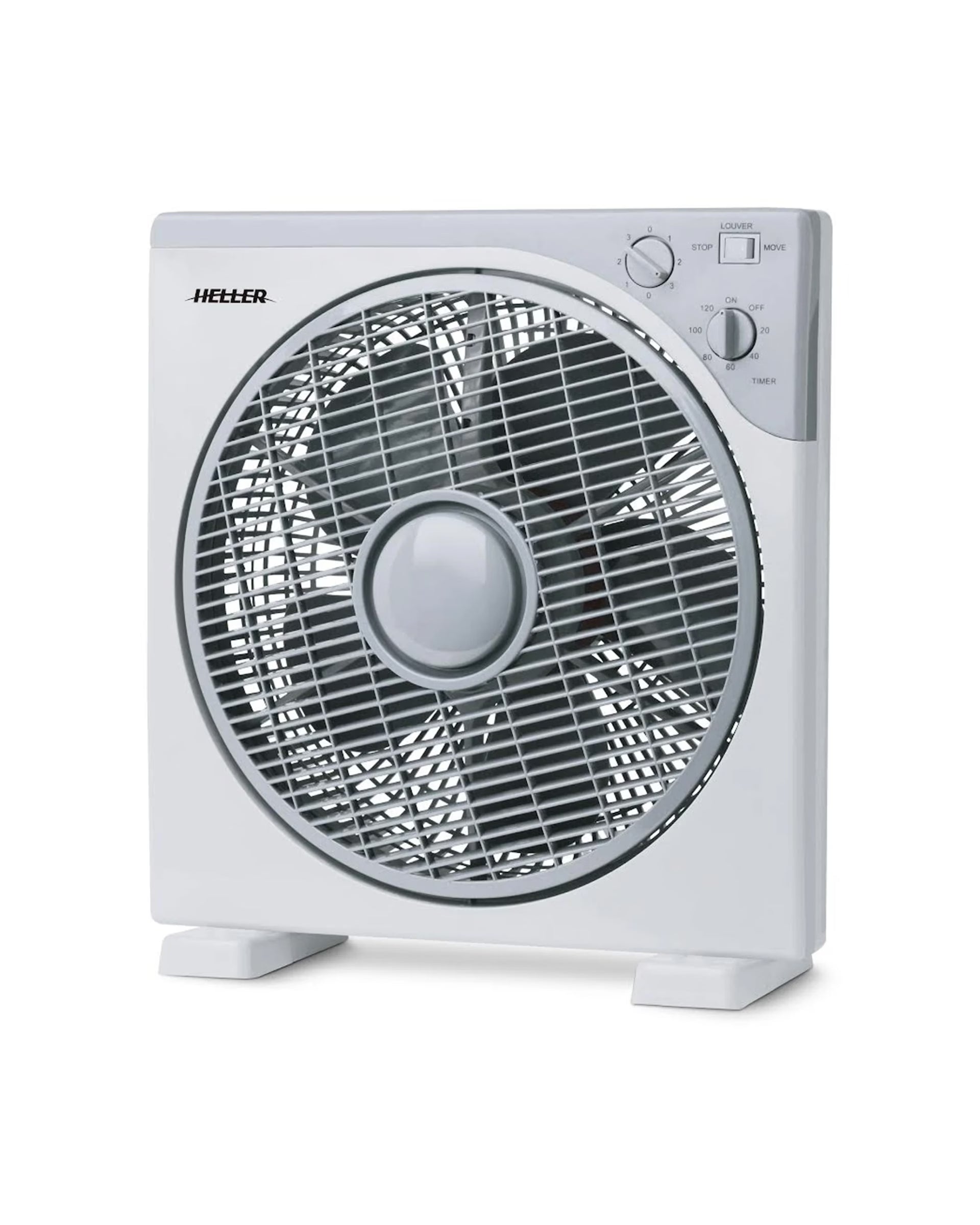 Heller 30cm Box Fan 3 Speed/timer/rotating Louvres Floor Air Cooler/cooling - Grey