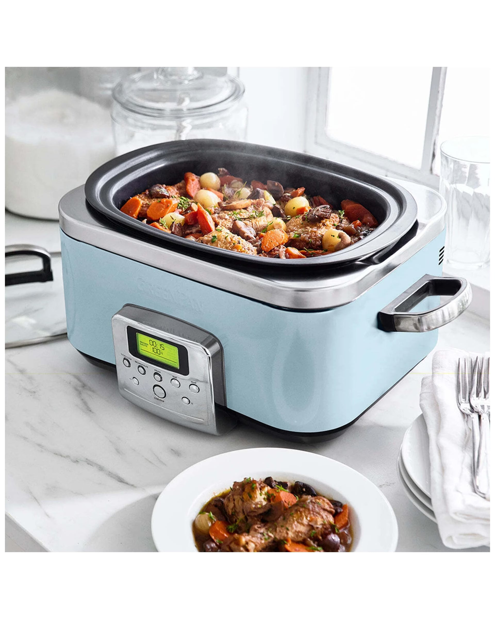 Greenpan Elite Blue Haze Electric Slow Cooker 230v 2200w Home Kitchen Cookware - Blue