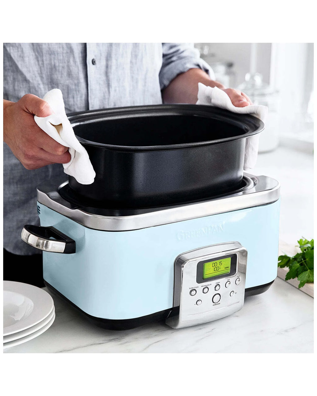 Greenpan Elite Blue Haze Electric Slow Cooker 230v 2200w Home Kitchen Cookware - Blue