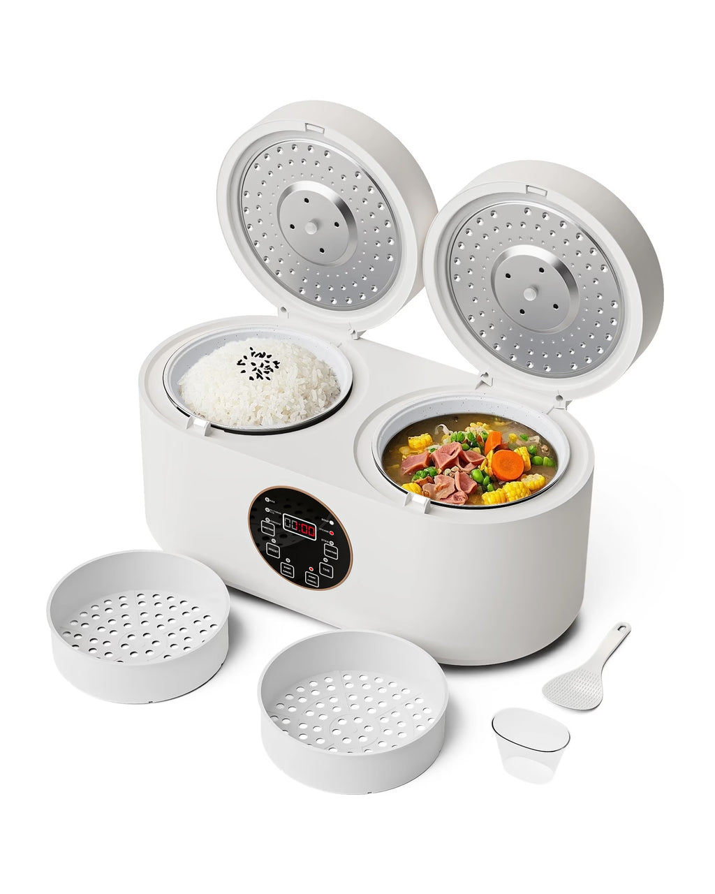 Advwin Dual-pot Electric Rice Cooker, 800w Multi-function Cooker With Steam Trays, Slow Cooker, 4l