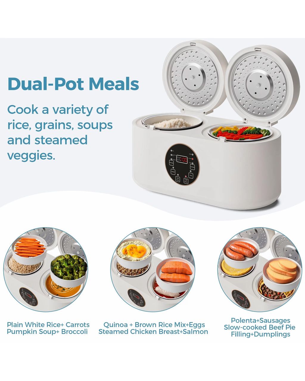 Advwin Dual-pot Electric Rice Cooker, 800w Multi-function Cooker With Steam Trays, Slow Cooker, 4l