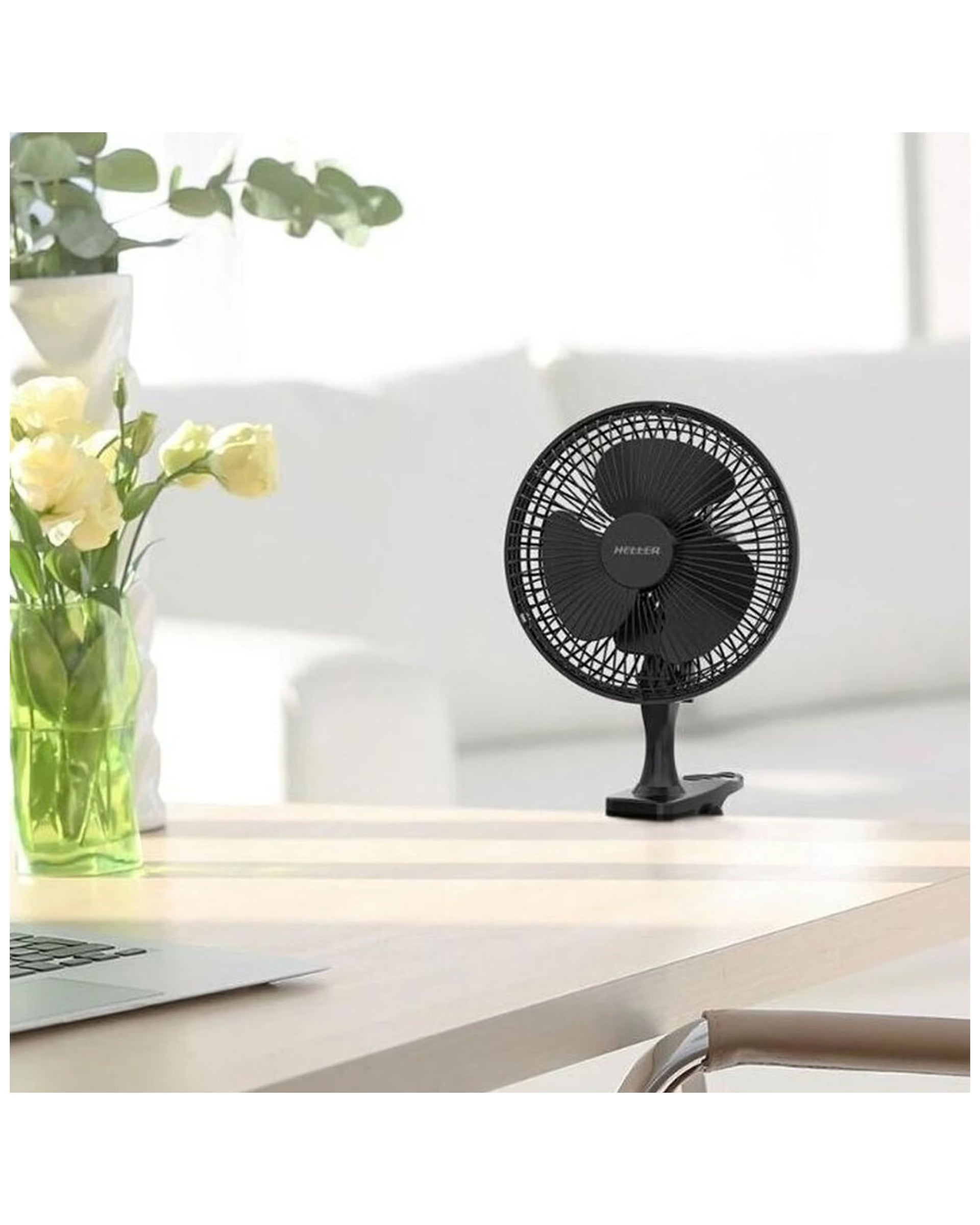 HELLER 15cm Clip Fan - Two Speed - Fan Safety Guard - 15W Personal Desk - Black