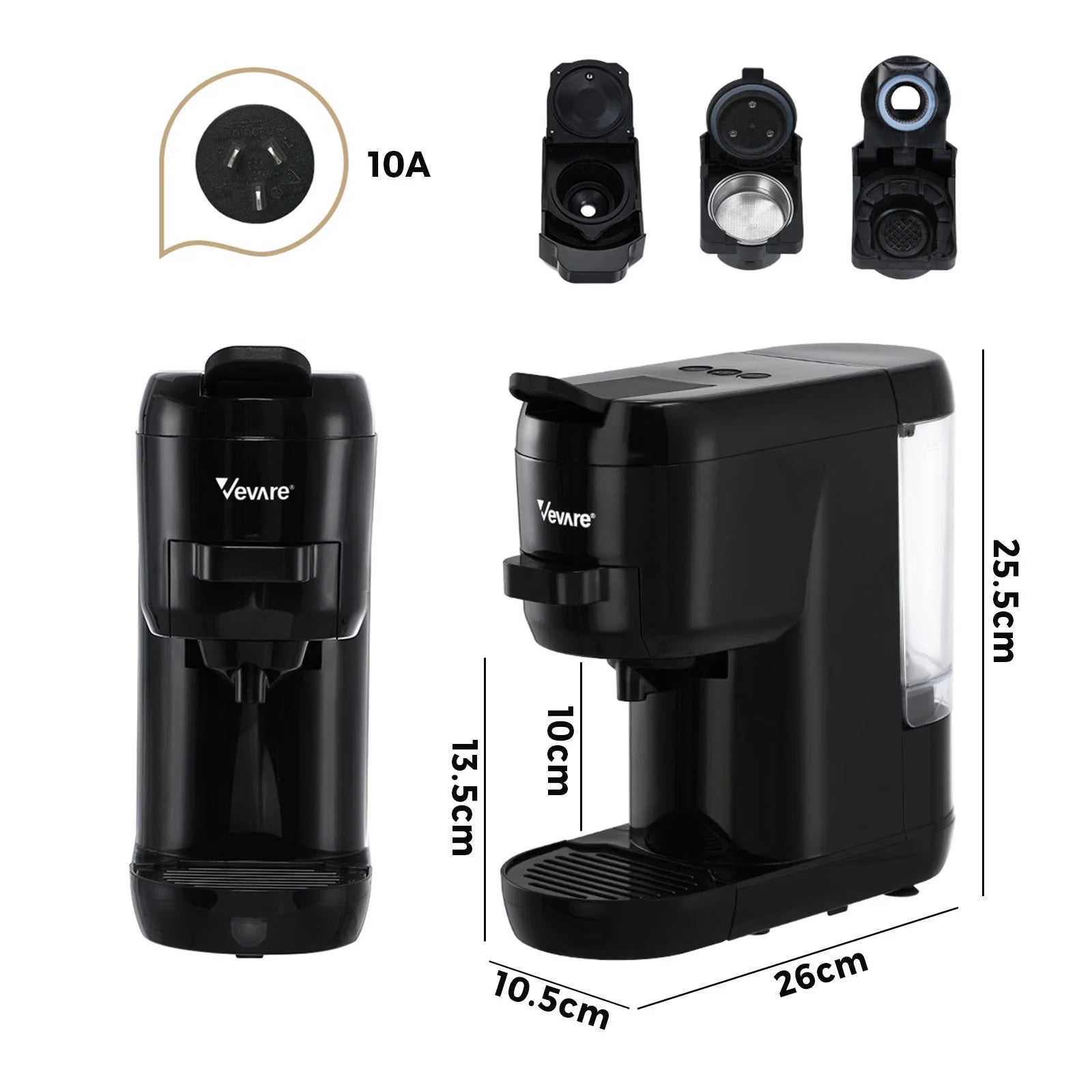 Vevare Capsule Coffee Machine 19 Bar 3in1 Nespresso Dolce-Gusto Maker - Black
