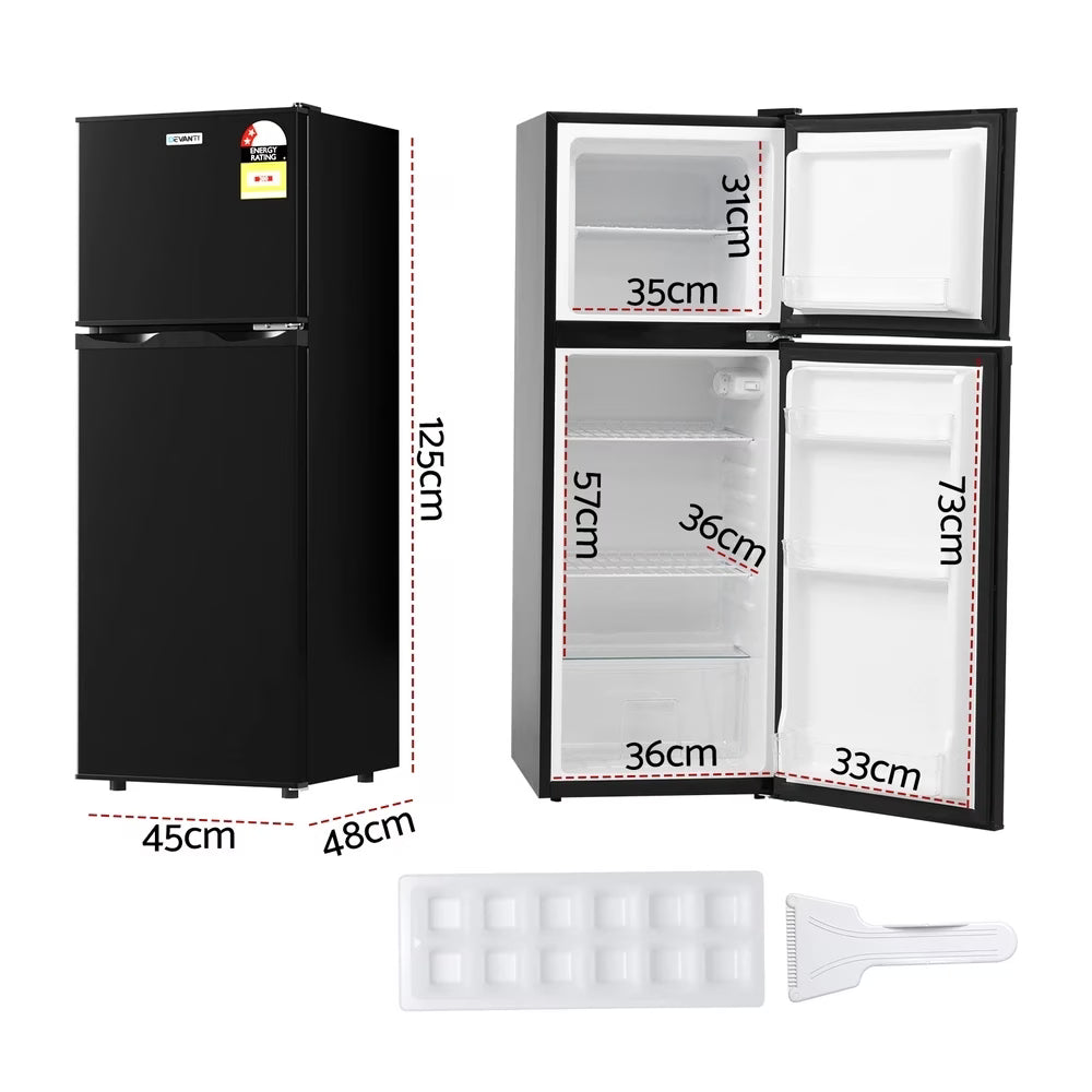Devanti 122L Two Door Bar Fridge Mini Fridge with Freezer - Black