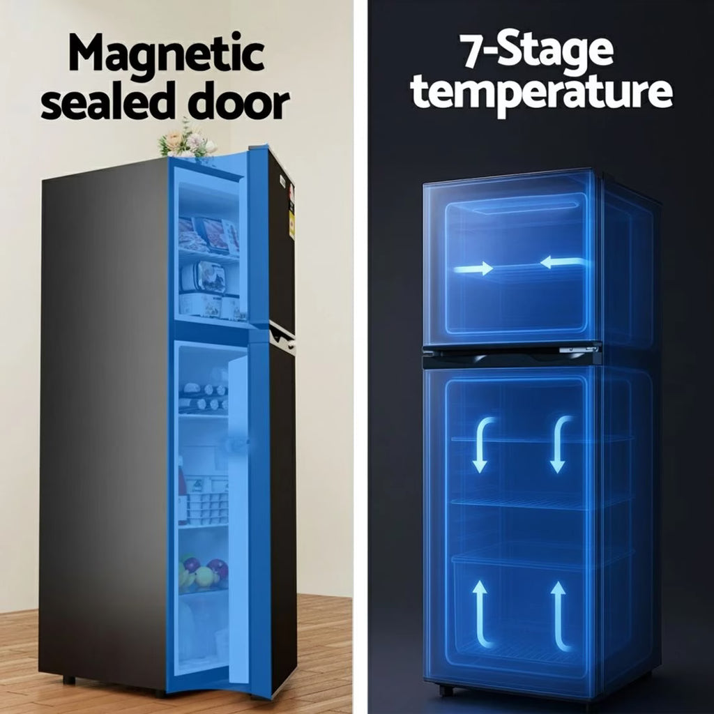 Devanti 122L Two Door Bar Fridge Mini Fridge with Freezer - Black