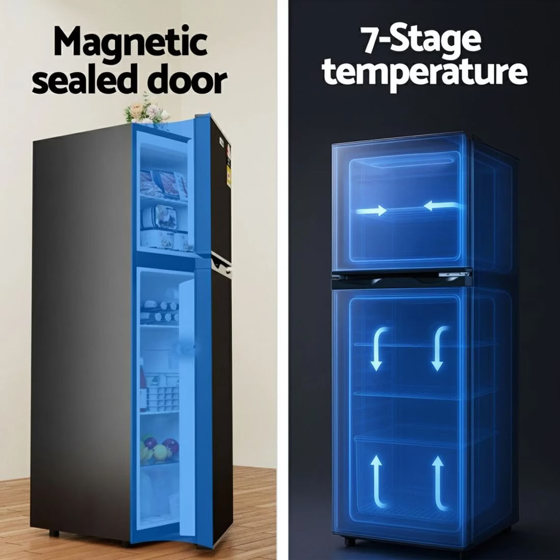 Devanti 122L Two Door Bar Fridge Mini Fridge with Freezer - Black