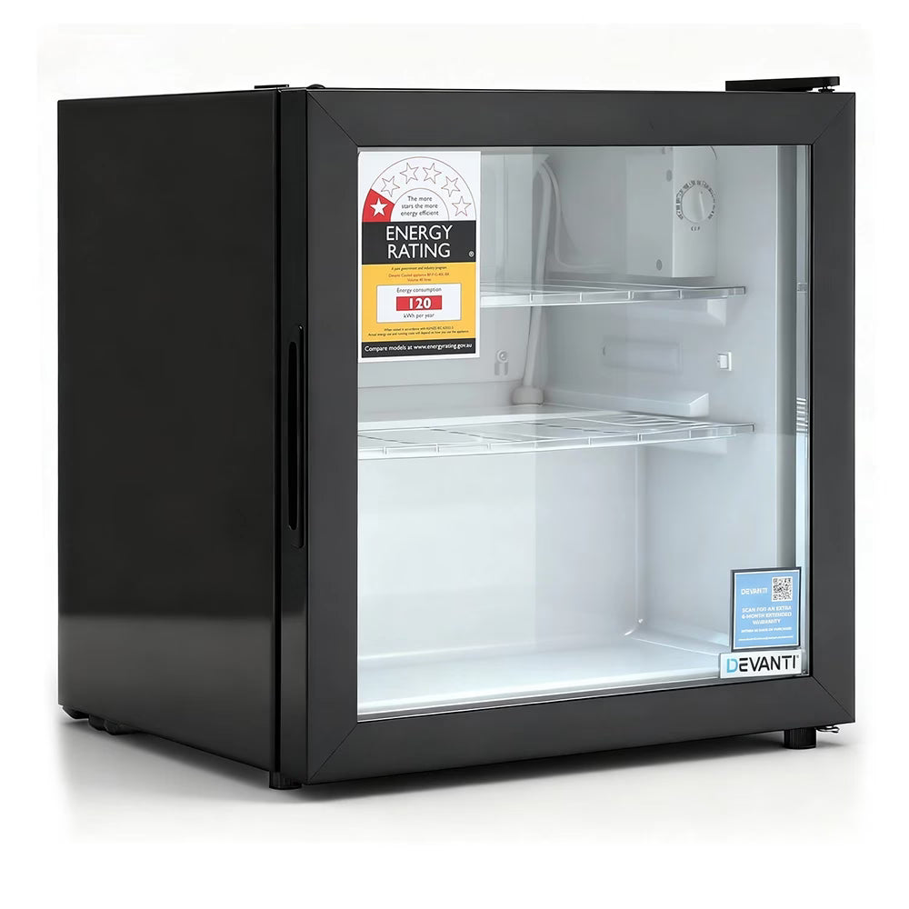 Devanti 40L Bar Fridge Glass Door Mini Fridge Countertop Cooler - Black