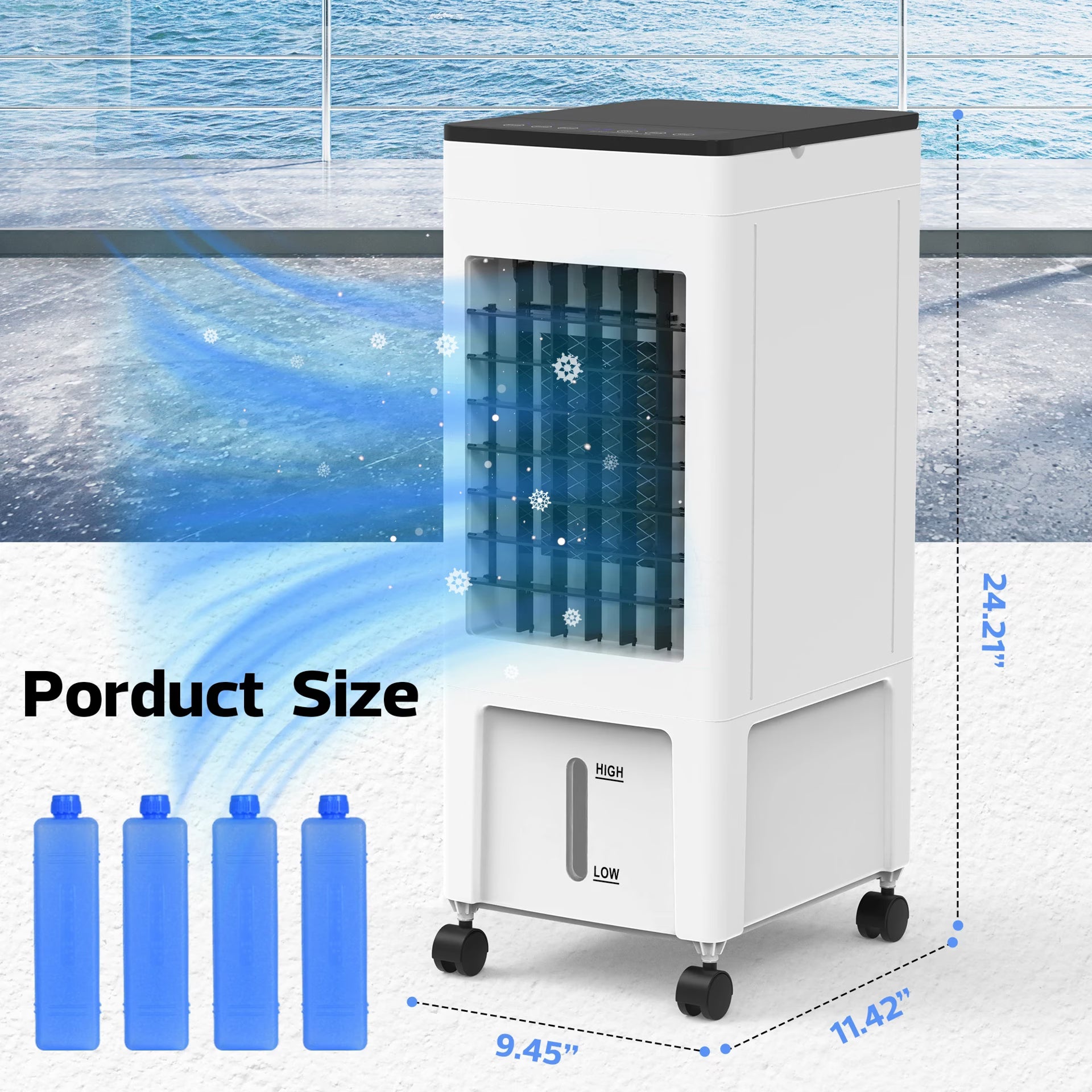 Advwin Evaporative Air Cooler, Portable Air Conditioner Fan with 8L Tank, 3 Speed, 4 Ice Box for Room Home