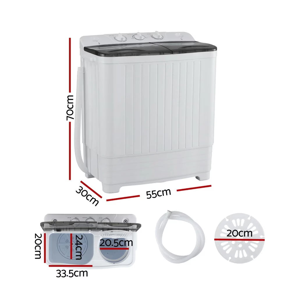 Devanti Portable Washing Machine Twin Tub - Grey