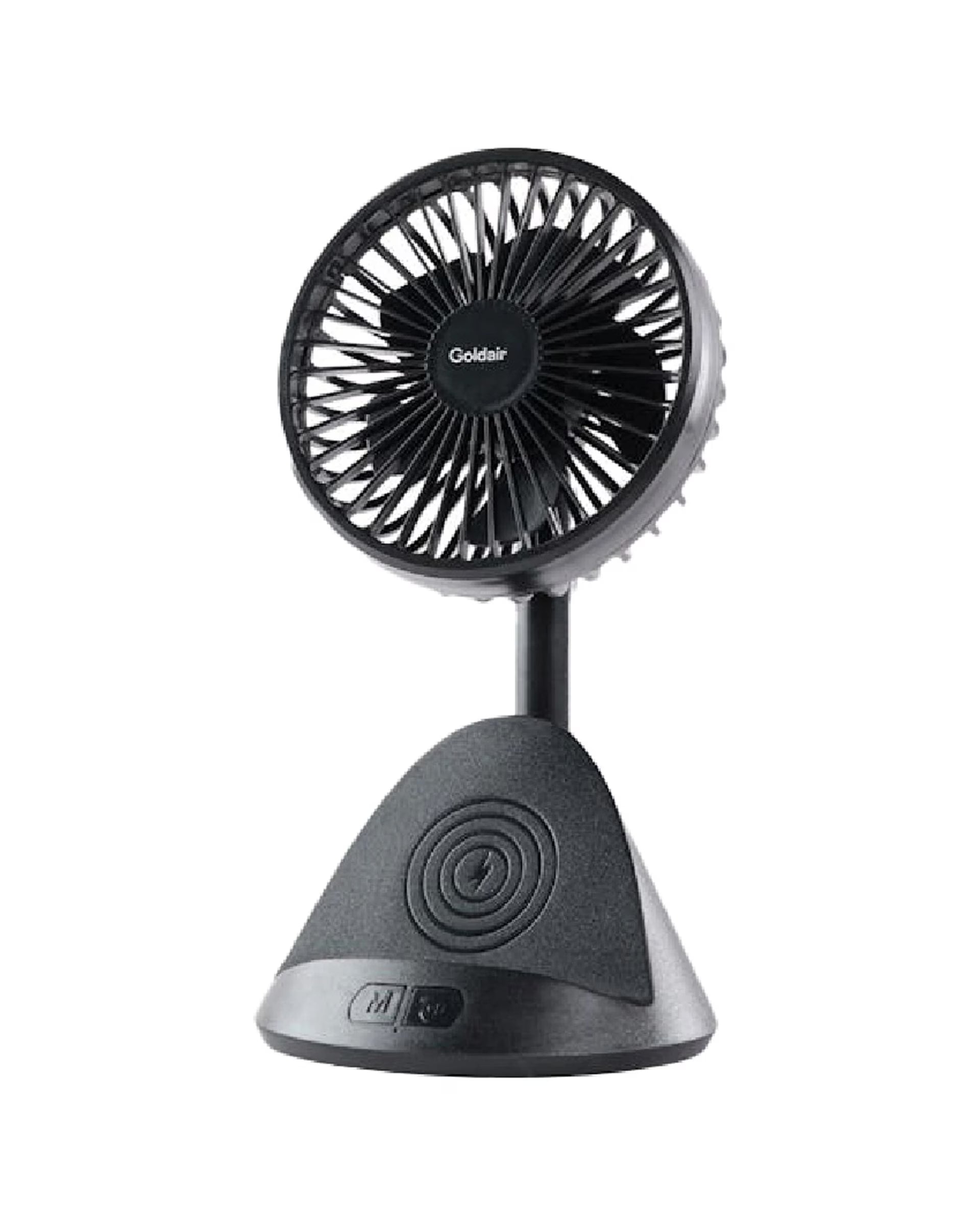 Goldair Rechargeable Desk Fan With Wireless Phone Charging Portable Compact - Black