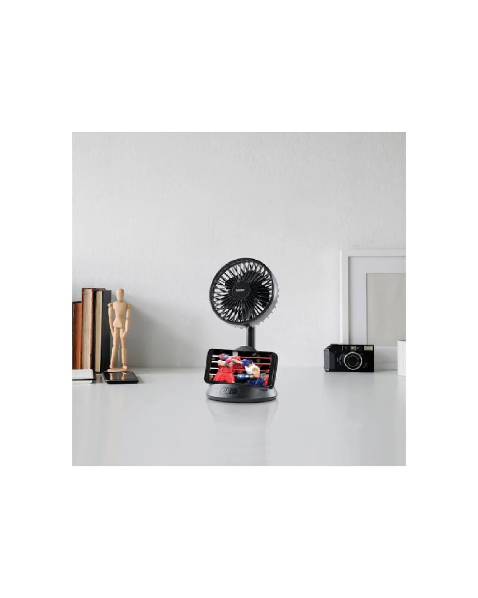 Goldair Rechargeable Desk Fan With Wireless Phone Charging Portable Compact - Black