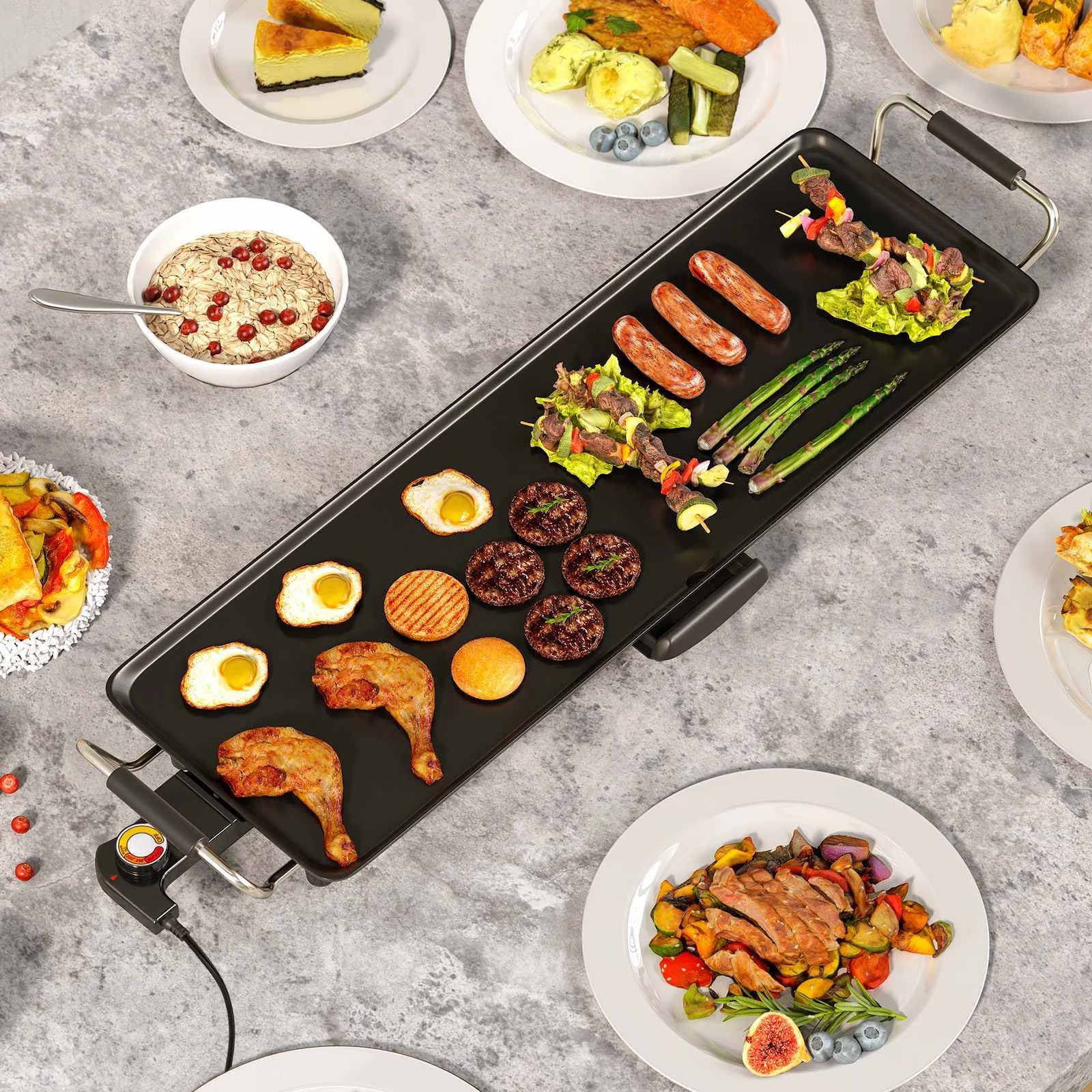 Costway 70cm BBQ Grill Electric Teppanyaki Grill w/Nonstick Countertop - Black