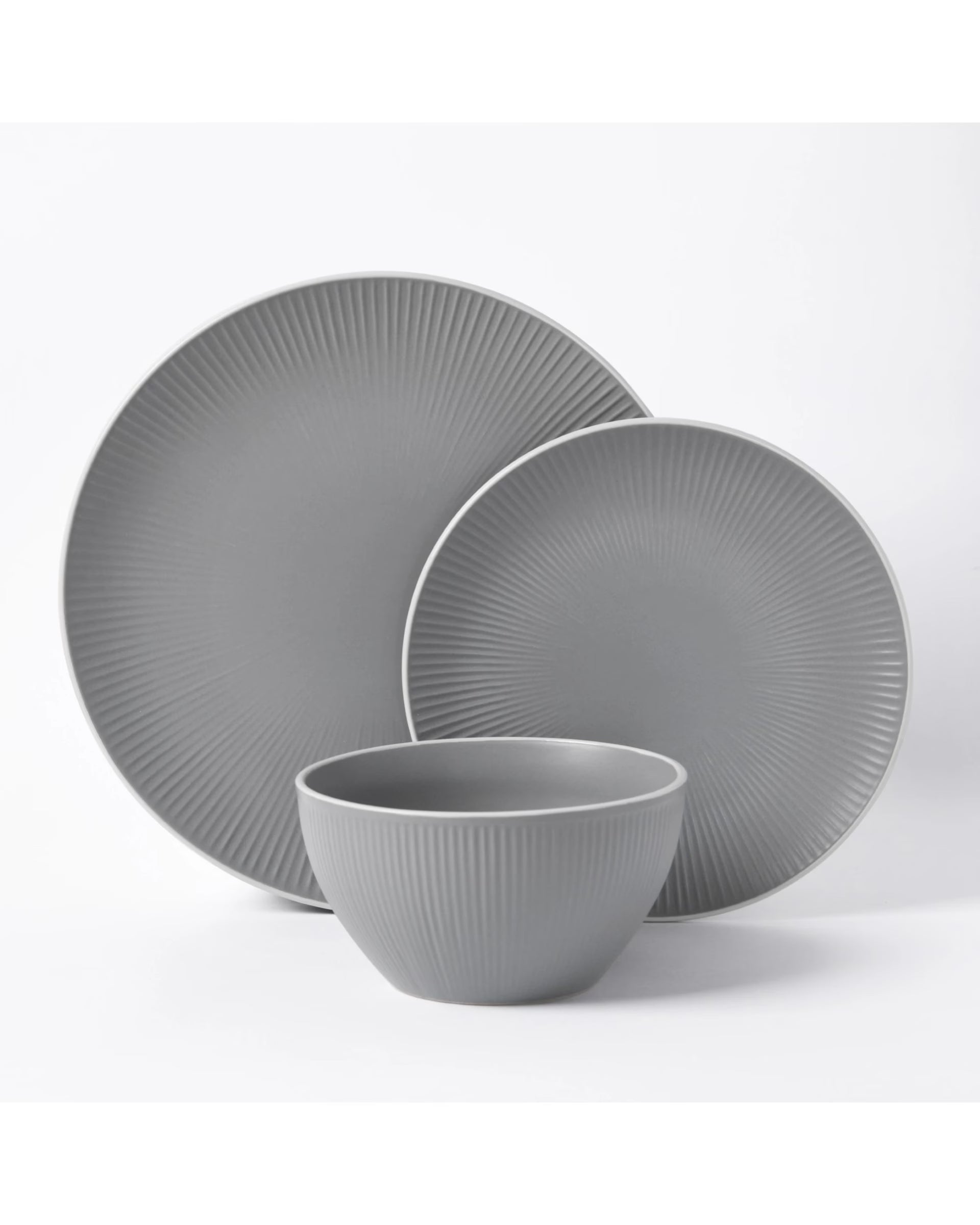 Cadence & Co. Maze 12-Piece Ribbed Matte Glaze Dinner Set 4 person - Matte Glaze Grey