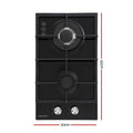 Devanti Gas Cooktop 30cm 2 Burner Built-in Stove Glass Cook Top NG LPG Wok Burner - Black