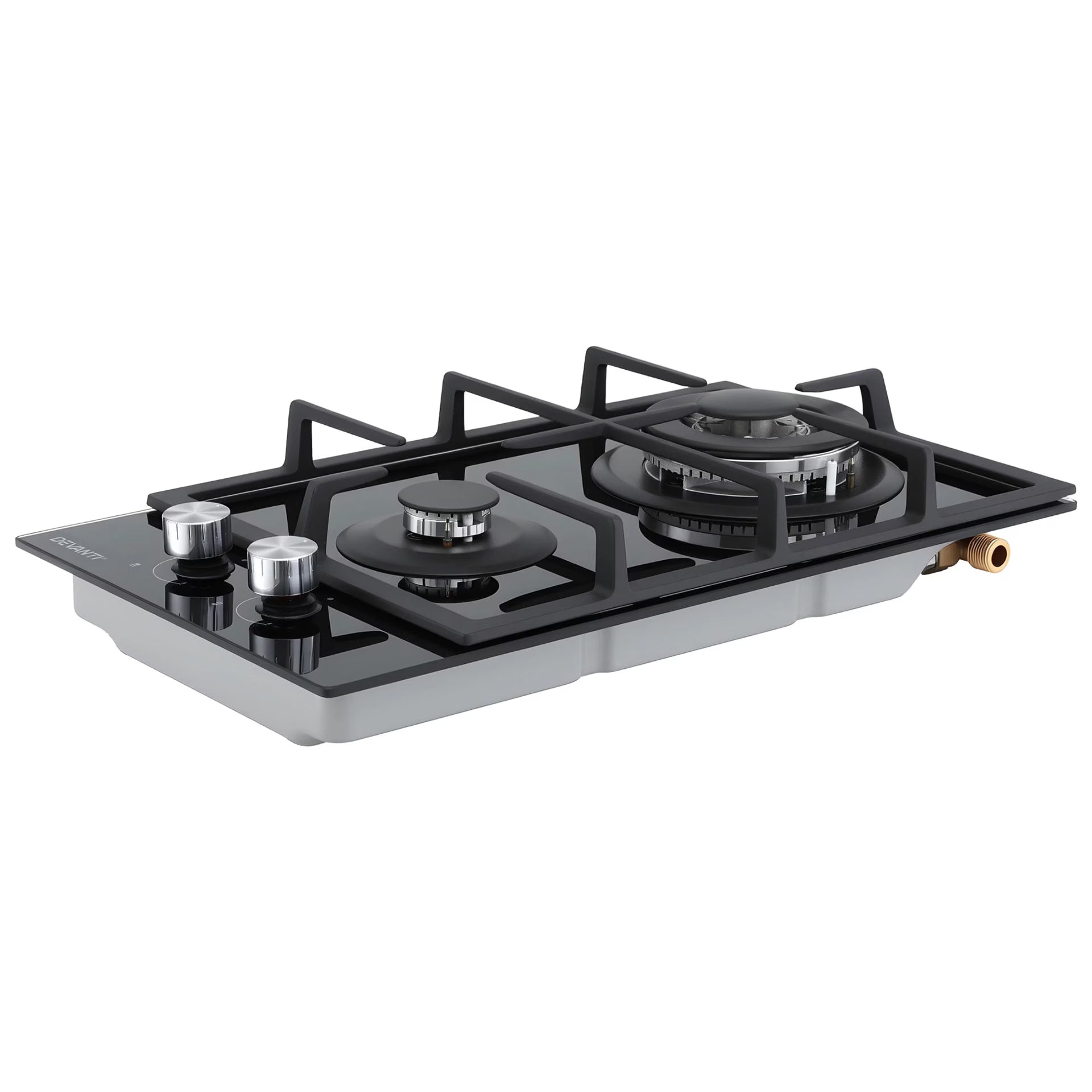 Devanti Gas Cooktop 30cm 2 Burner Built-in Stove Glass Cook Top NG LPG Wok Burner - Black