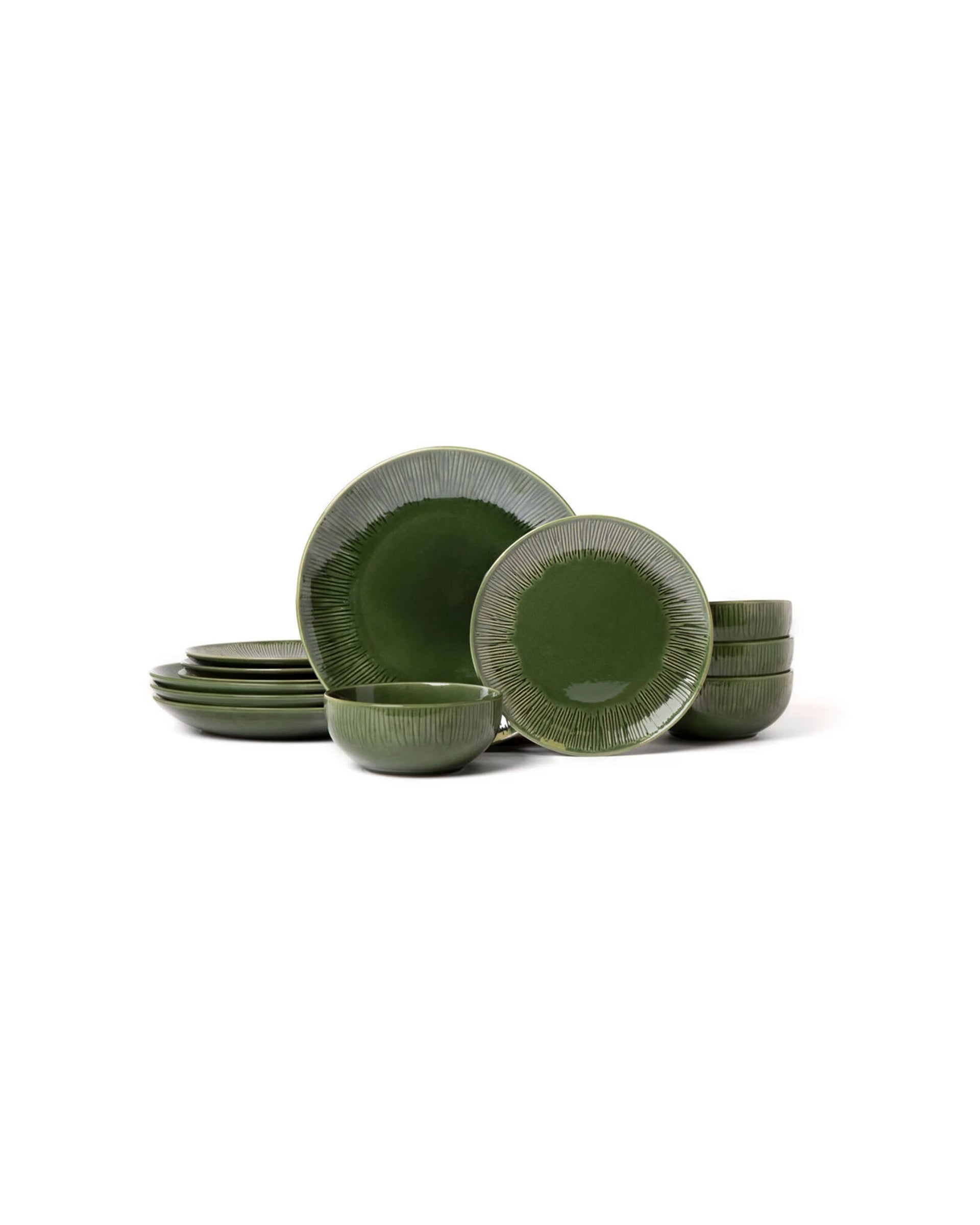 Mikasa Jardin 12pc Stoneware Dinner Bowls Plates Set Botanical Vibes - Green