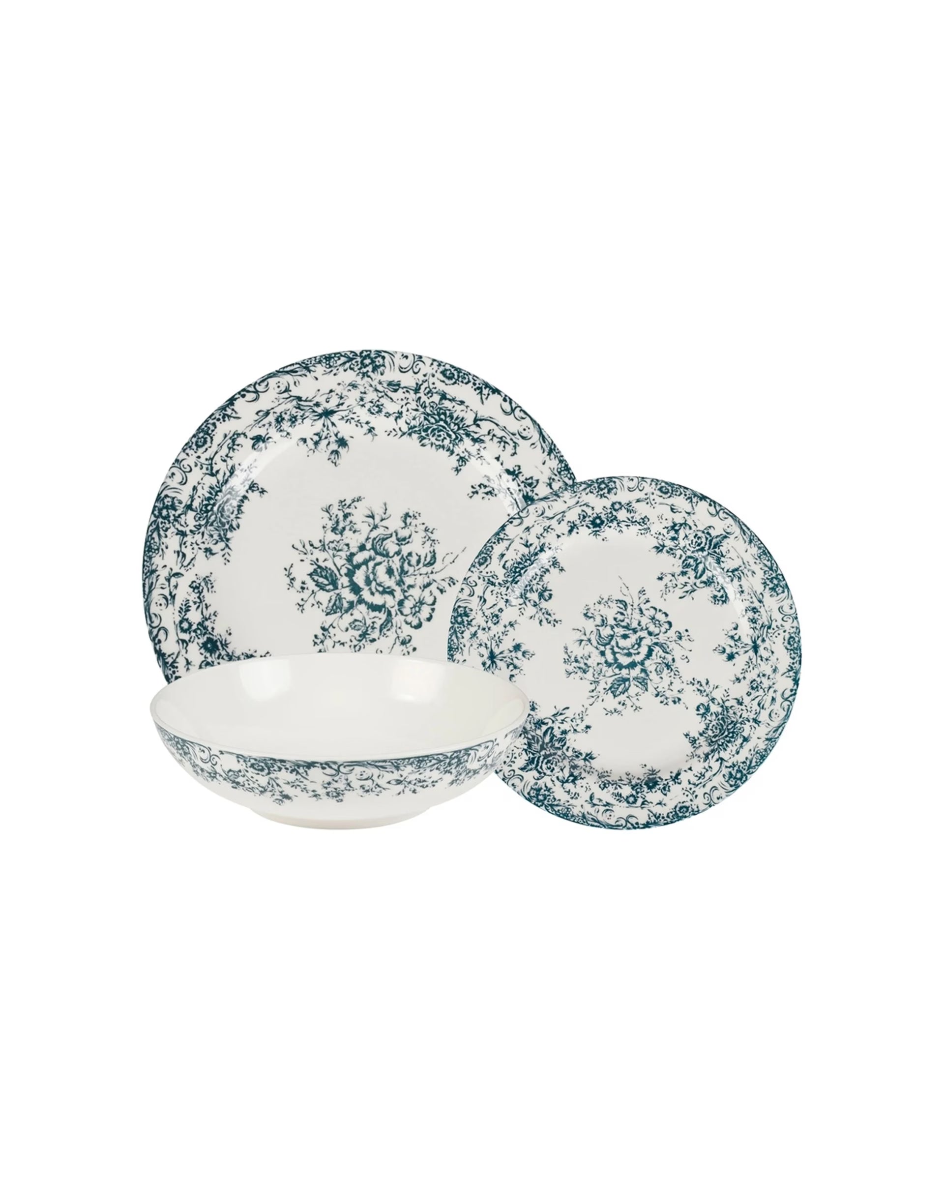 Casa Domani 12pc Rosetta Coupe Dinner Dish Set Antique - Blue